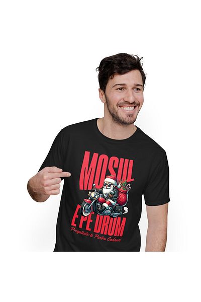 StoryGift Romania Tricou Barbati cu Mos Craciun Cool Pe Motocicleta,Cadouri, Iubitorii De Viteza, ,Black_XS