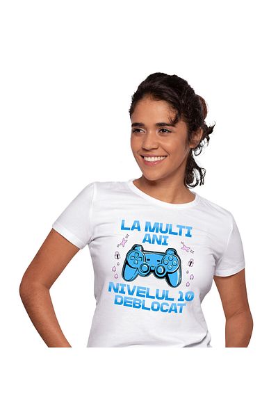 StoryGift Romania Women's T-Shirt with Video Game Controller Digital World, Gamer, Kids, Computer with Print, White_XL