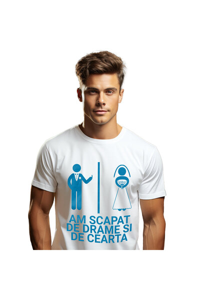 StoryGift Romania Tricou Barbati cu Design Haios Ziua Nuntii Cuplu Despartit De Perete Semn Obscen,White_S