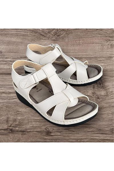Apella Women's Black Beige Orthopedic Sole Stitched Light Sole Mother Sandals