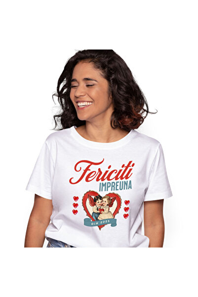 StoryGift Romania Tricou Femei cu Cuplu Copii Indragostiti, Ingeri Inima Rosi...