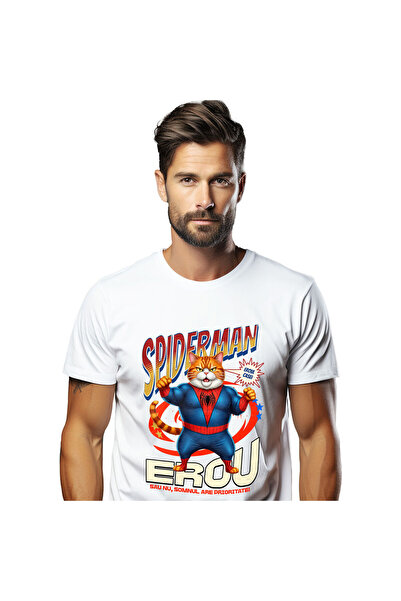 StoryGift Romania Tricou Barbati cu Grasa Pisica In Costum de SpiderMan cu Pe...
