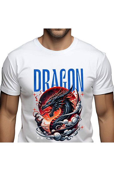 StoryGift Romania Tricou Barbati cu Cultura Chinezeasca Dragon Furios Cu coarne si Flacari, Planet,White_XL