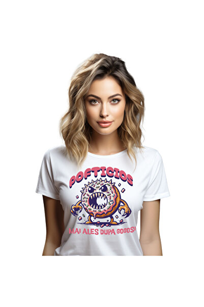 StoryGift Romania Tricou Femei cu Gogoasa Glazurata Roz Furioasa Cu Colti Pof...