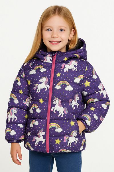 Montstop Palton puf de iarnă pentru fete cu imprimeu unicorn - Parka cu glugă din lână