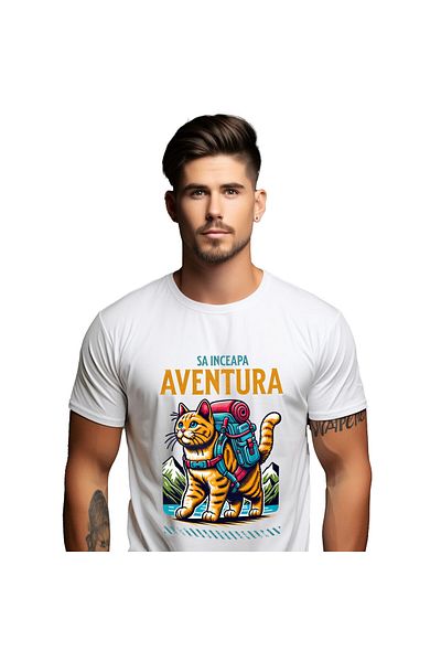 StoryGift Romania Men's T-Shirt with Orange Cat with Backpack Ready for Adventure in the Mountains, Na,White_M