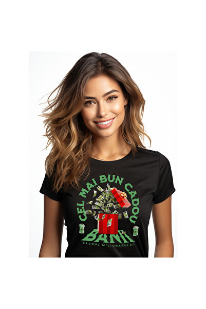 StoryGift Romania Tricou Femei cu Cutie Rosie Cel Mai Bun Cadou Bani Bancnote...