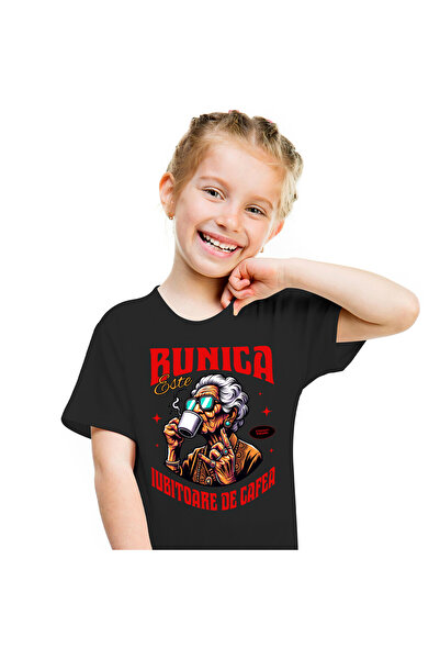 StoryGift Romania Tricou Copii cu Bunica Cool Cu Cana De Cafea Si Ochelari De...