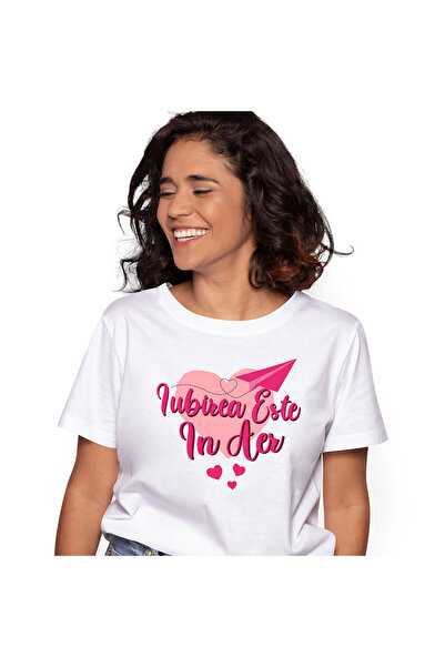 StoryGift Romania Tricou Femei cu Avion De Hartie Roz, Inima Romantica, Drago...
