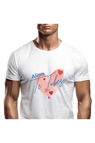 StoryGift Romania Tricou Barbati cu Inima Stil Amprenta, Valentine's Day, Dra...