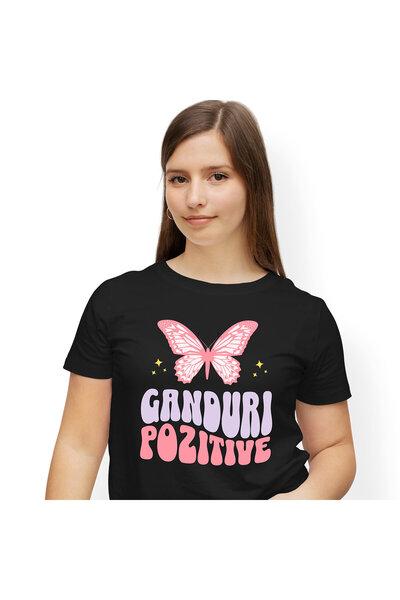 StoryGift Romania Tricou Femei cu Mesaj Inspirational Ganduri Pozitive Flutur...
