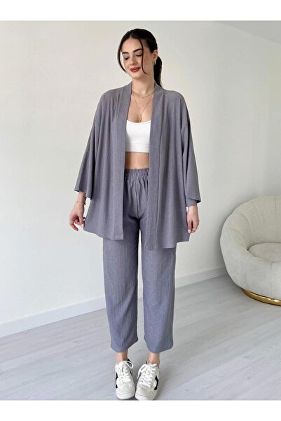 MOONBULL Kadın Gri Kimono Takım
