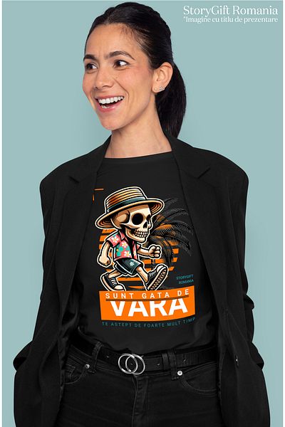 StoryGift Romania Tricou Femei Schelete Pregatit De Plaja - Sunt Gata De Vara, Cu Imprimeu Pe Fat Blk_l