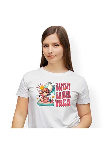 StoryGift Romania Tricou Femei cu Fata Pe Colac Flamingo in Mare Plaja, Relaxare, Balon, cu imprim,White_M