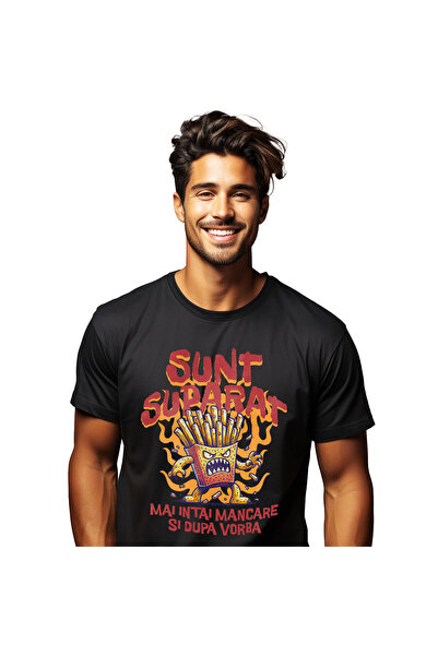 StoryGift Romania Tricou Barbati cu Portie De Cartofi Prajiti Furioasa In Fla...