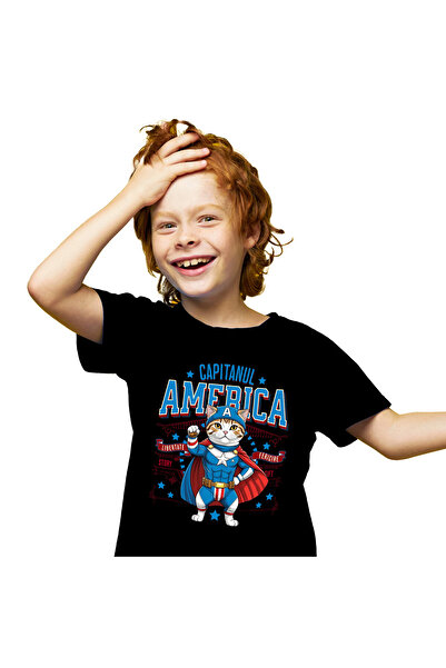 StoryGift Romania Tricou Copii cu Scottish Fold Pisica In Costum de Capitan A...