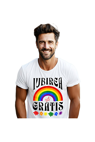 StoryGift Romania Tricou Barbati cu Curcubeu Colorate Flori Diverse, Iubirea ...