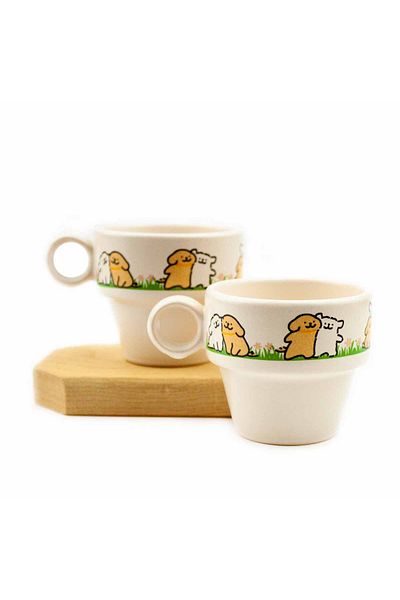 PALTO TASARIM Two Loverly Puppy Set of 2 Espresso Cups - Gift Ceramic Cup
