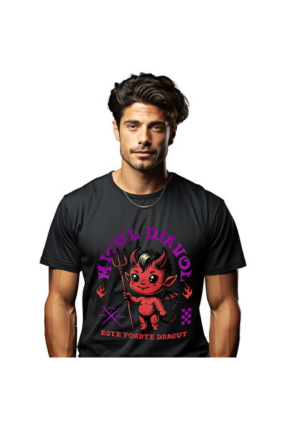 StoryGift Romania Tricou Barbati cu Diavol Mic Cu furca Si Aripi, Hallowen, I...