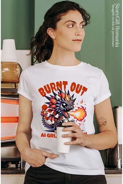 StoryGift Romania Women's T-Shirt with Orange Dragon Baby Flames, Fairy Tales and Legends, Anime,White_XS