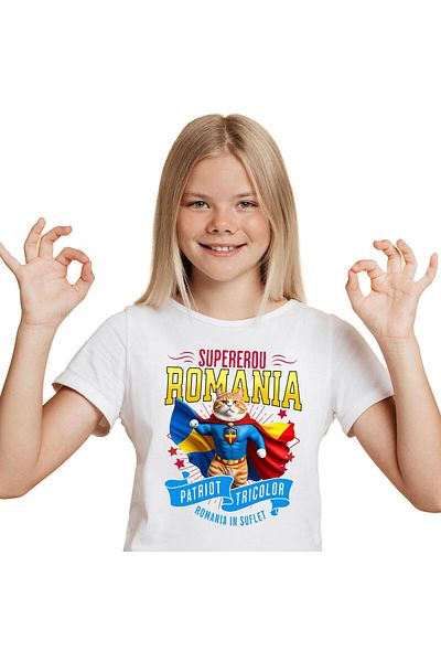 StoryGift Romania Tricou Copii cu Birman / birman Pisica In Costum de Capitan Romania cu Pelerina,,White_6ANI