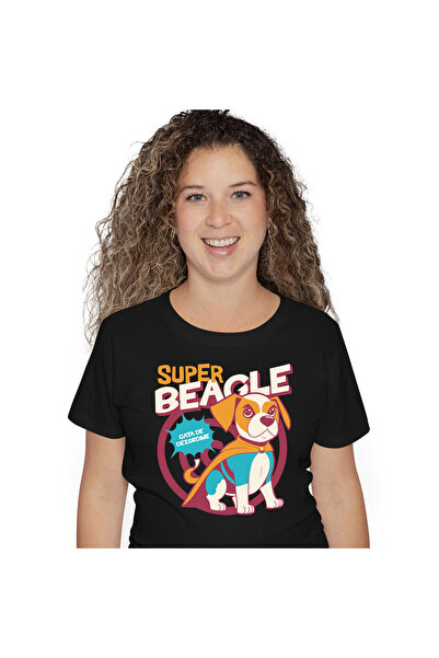 StoryGift Romania Tricou Femei cu Caine Cu Pelerina De Super Erou Colorata, Animal Pufos, Copii, d,Black_M