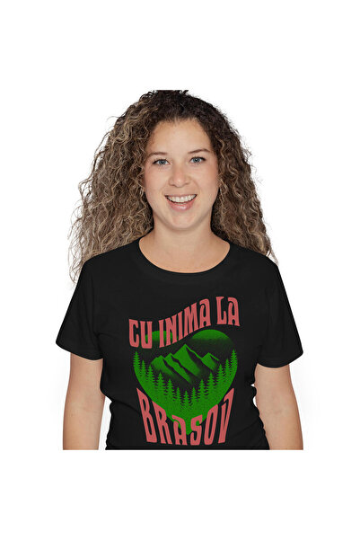 StoryGift Romania Tricou Femei cu Inima Verde Cu Priveliste Montana Padure, A...