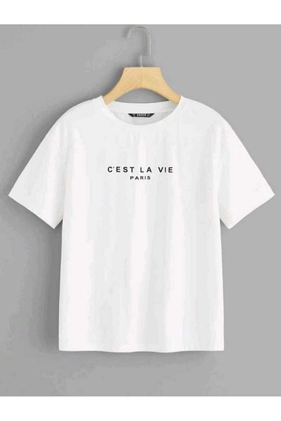 Viyalente Μπλουζάκι White Cest La Vie με στάμπα Oversize