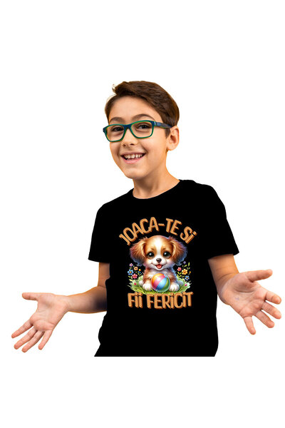 StoryGift Romania Tricou Copii cu Caine Pui Blanos Vesel Cu Minge Colorata Pe...