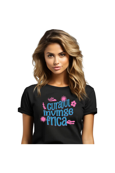StoryGift Romania Tricou Femei cu Design Colorat Flori Motivational Curajul Invinge Frica Copii Pu,Black_M