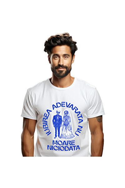 StoryGift Romania Tricou Barbati cu Portret Scheleti Ziua Nuntii Cuplu Mire Si Mireasa Iubire Drag,White_XL