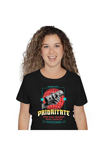 StoryGift Romania Tricou Femei cu Bancnote De Bani Tinute De Mana Umana, Avere, Bani, Glob Rosu cu,Black_M