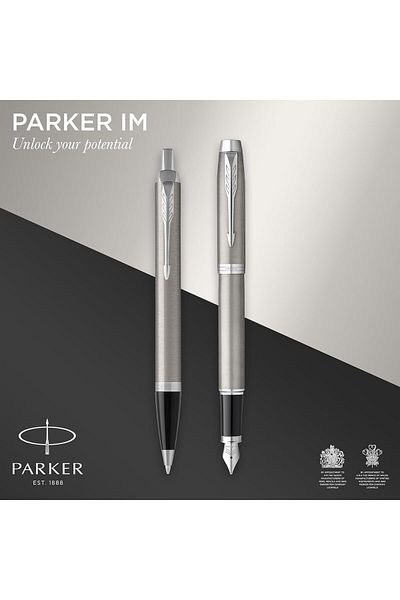 Parker Im Duo Box Fountain Pen - Ballpoint Pen Single Case Set Matte Chrome Lacquer