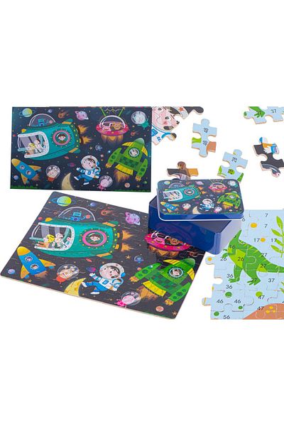 zola Cardboard puzzle, 2-sided, 100 pieces, metal storage box