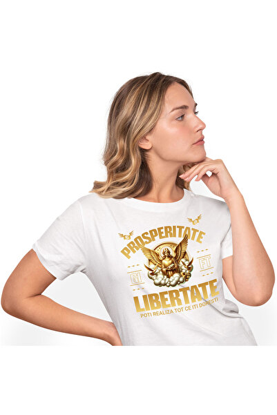 StoryGift Romania Tricou Femei cu Statuie Greceasca Cu Aripi Din Aur, Porumbe...