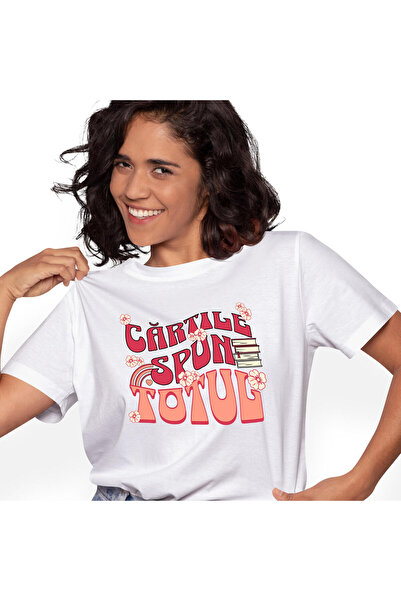 StoryGift Romania Tricou Femei cu Teanc De Carti Studiere Flori Colorate Scoa...