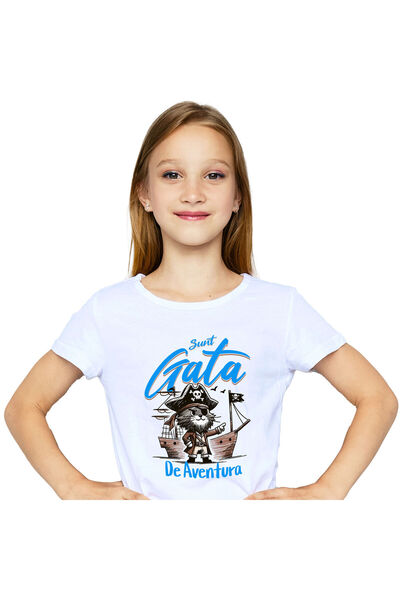 StoryGift Romania Tricou Copii cu Pisica Pirat Cu Palarie Si Corabie De Lemn,...