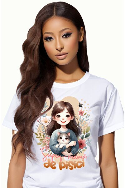 StoryGift Romania Tricou Femei Super-mama de pisici, motan mama de animal iub...