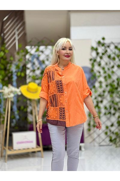 Punta Otantik Yg2059 Italian Embroidered Cotton Shirt Orange