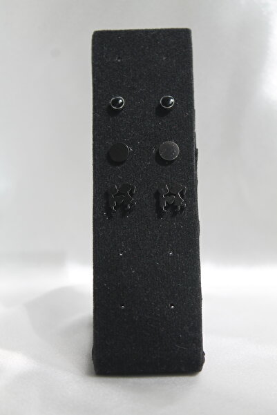 TEDDY JEWELLRY 3 lü Kız Erkek Siyah Çelik Küpe