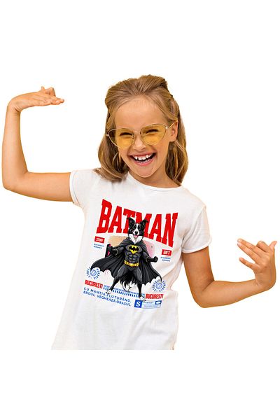 StoryGift Romania Children's T-shirt with Red Boxing Gloves Superhero Characters Dangerous Contact Children, White_8ANI