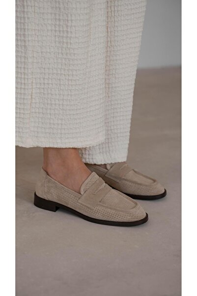 ECENİN BUTİĞİ Looney Bej Süet Hakiki Deri MAKOSEN