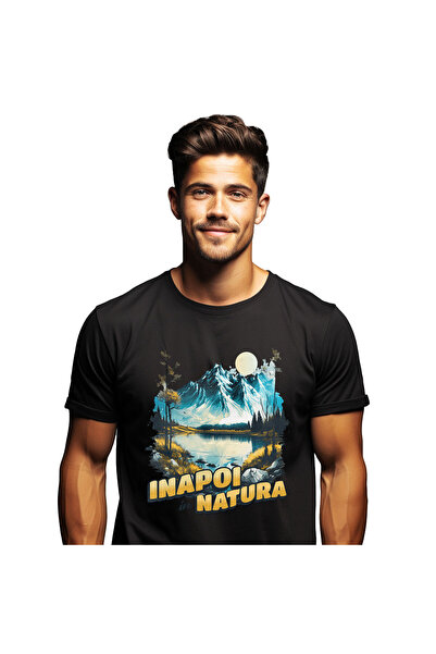 StoryGift Romania Tricou Barbati cu Munte Inalt Luna Plina Lac Stralucitor, N...
