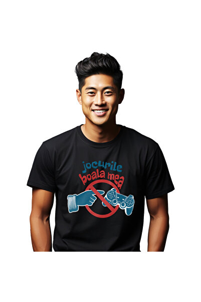 StoryGift Romania Tricou Barbati cu Semn Interzis Mana Umana, Maneta Jocuri V...