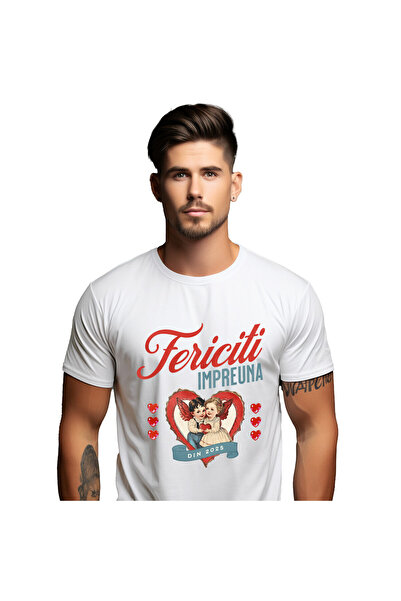 StoryGift Romania Tricou Barbati cu Cuplu Copii Indragostiti, Ingeri Inima Ro...