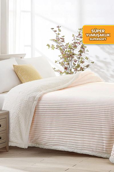 Evlen Home Collection بطانية شيربا مزدوجة، مفرش سرير ناعم من القطيفة ويلسوفت باللون الكريمي