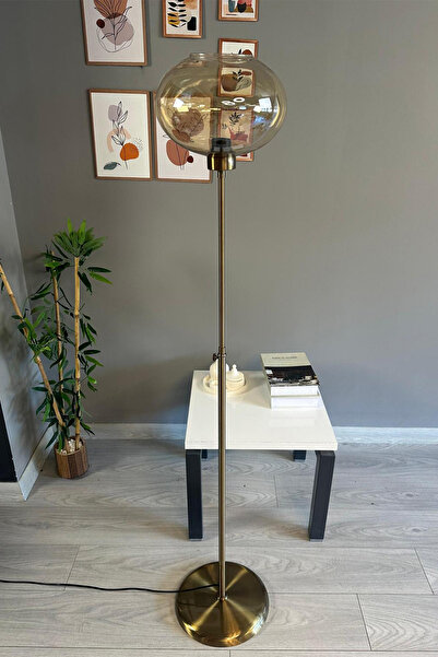 Bamyum Cam Bal Rengi Düz İnce Gövde Lambader Modern Oturma Odası