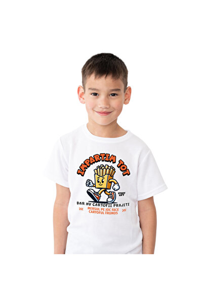 StoryGift Romania Tricou Copii cu Portie Cartofi Brajiti Vesela Cu adidasi Ro...