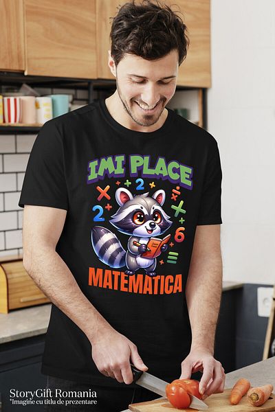 StoryGift Romania Tricou Barbati cu Sconcs matematician numere carti scoala, educatie cu imprimeu ,Black_M