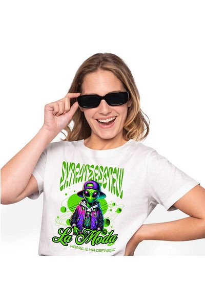 StoryGift Romania Tricou Femei cu Extraterestru Gangster Cu Sapca In Spatiu Infinit, Jocuri Video,,White_XS